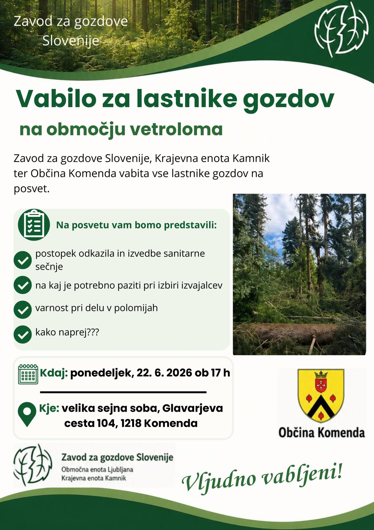 Vabilo za lastnike gozdov na območju vetroloma